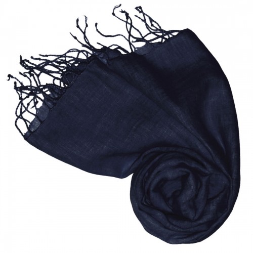 lorenzo cana Linen Scarf Solid Colors Navy Blue LORENZO CANA