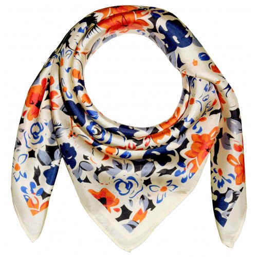 lorenzo cana Silk Scarf Beige Floral LORENZO CANA