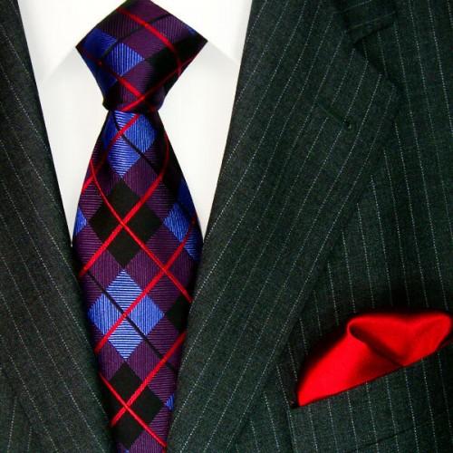 lorenzo cana Men's Necktie Pure Silk Checks Red Purple LORENZO CANA