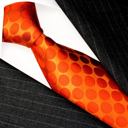 lorenzo cana Men's Necktie Pure Silk Dots Red Orange LORENZO CANA