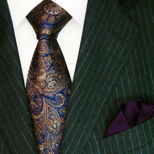 lorenzo cana Men's Necktie Pure Silk Paisley Brown Blue LORENZO CANA