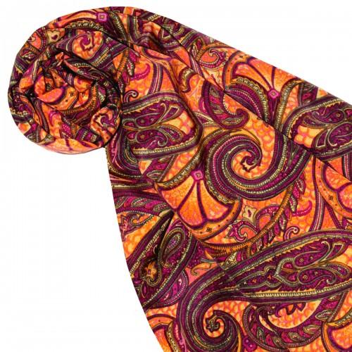 lorenzo cana Men's Scarf Paisley Purple Orange Shawl LORENZO CANA