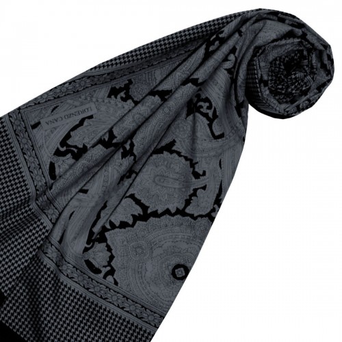 lorenzo cana Men's Scarf Silk Cotton Paisley Grey LORENZO CANA