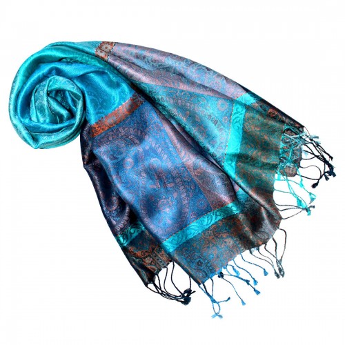 Lorenzo Cana Men's Shawl 100% Silk Paisley Blue Cyan LORENZO CANA