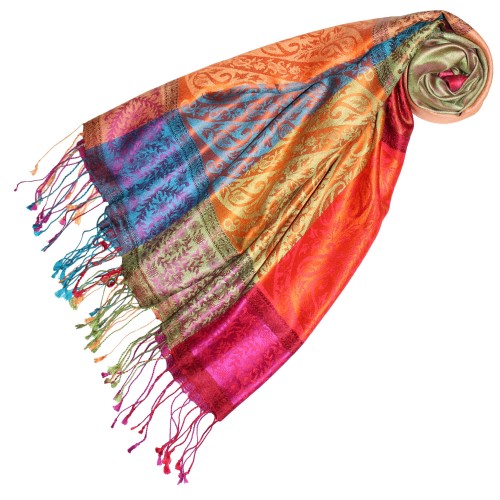 Lorenzo Cana Men's Shawl 100% Silk Paisley Blue Orange LORENZO CANA