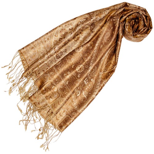 Lorenzo Cana Men's Shawl 100% Silk Paisley Brown Gold LORENZO CANA