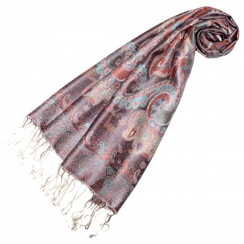 Lorenzo Cana Men's Shawl 100% Silk Paisley Brown Red LORENZO CANA