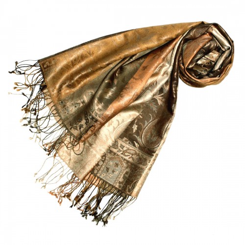 Lorenzo Cana Men's Shawl 100% Silk Paisley Gold Brown LORENZO CANA