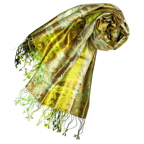 lorenzo cana Men's Shawl 100% Silk Paisley Green Bronze LORENZO CANA