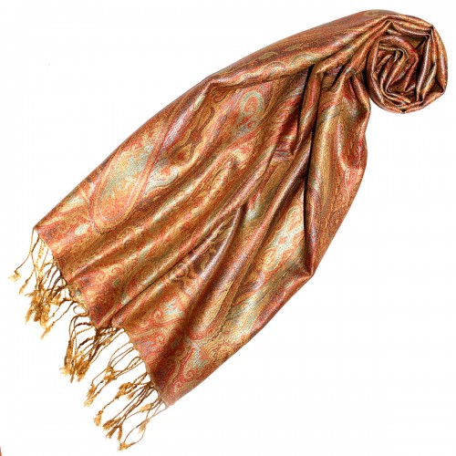 Lorenzo Cana Men's Shawl 100% Silk Paisley Orange Gold LORENZO CANA