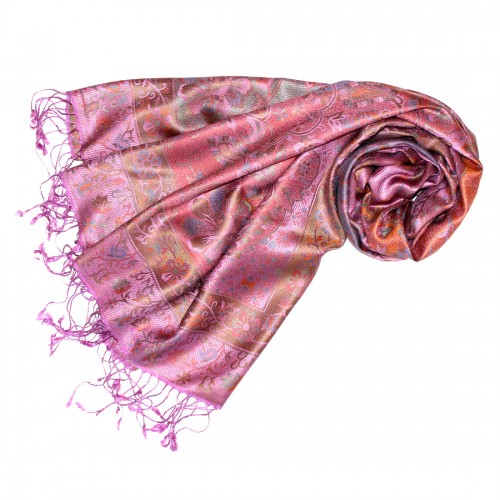lorenzo cana Men's Shawl 100% Silk Paisley Pink Orange LORENZO CANA