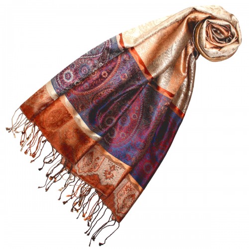 Lorenzo Cana Men's Shawl 100% Silk Paisley Purple Beige LORENZO CANA