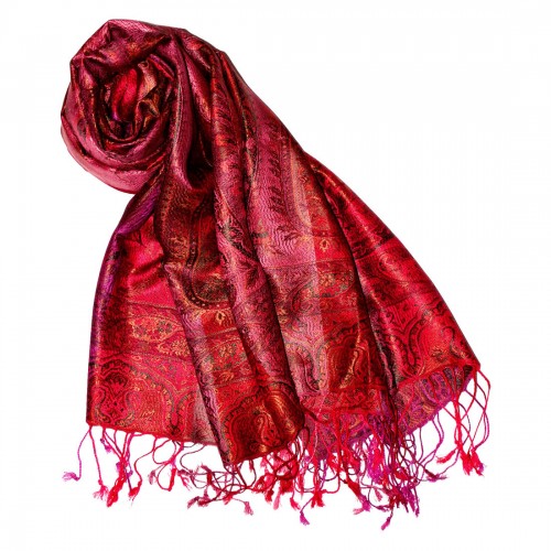 Lorenzo Cana Men's Shawl 100% Silk Paisley Red Magenta LORENZO CANA