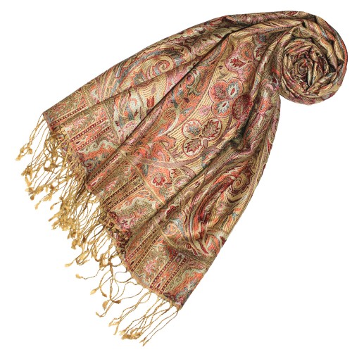 Lorenzo Cana Men's Shawl 100% Silk Paisley Yellow Orange LORENZO CANA