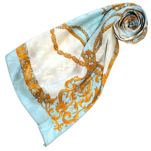 Lorenzo Cana Men's Shawl Light Blue White Gold Silk Floral LORENZO CANA