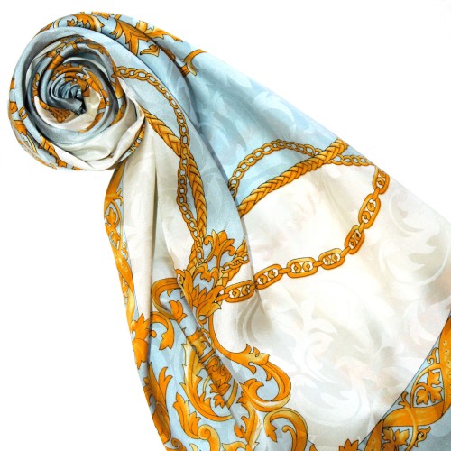 lorenzo cana Men's Shawl Light Blue White Gold Silk Floral LORENZO CANA
