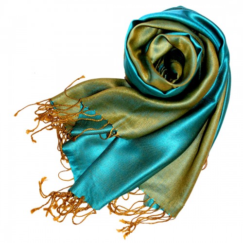 Lorenzo Cana Men's Shawl Silk Viscose Bicolored Cyan Green LORENZO CANA
