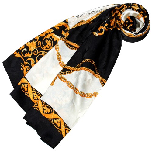 Lorenzo Cana Men's Shawl White Black Gold Silk Floral LORENZO CANA