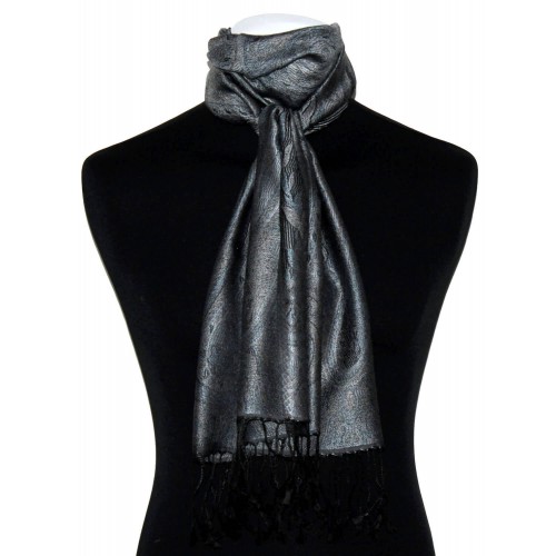 Lorenzo Cana Mens Scarf 100% Silk Paisley Steel Gray Black LORENZO CANA