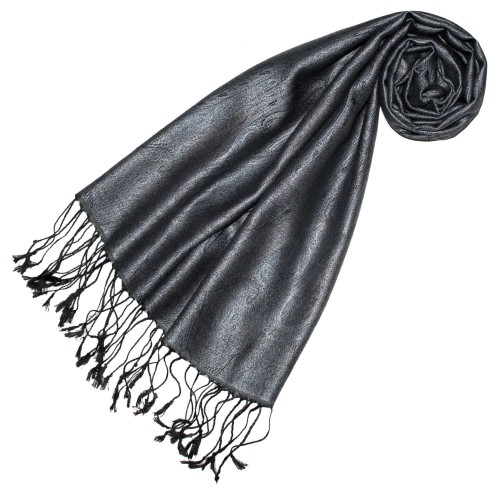 lorenzo cana Mens Scarf 100% Silk Paisley Steel Gray Black LORENZO CANA