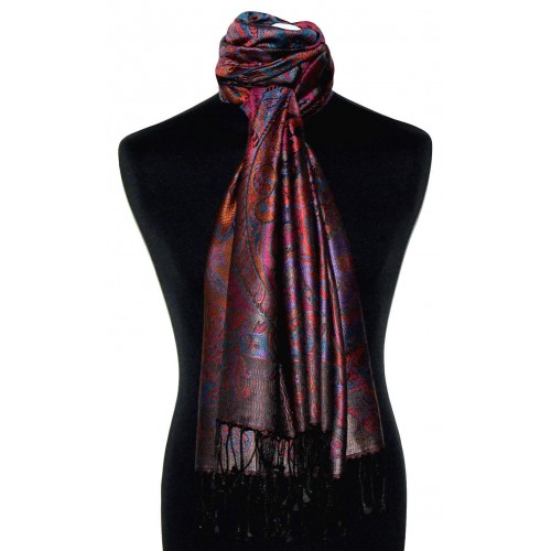 Lorenzo Cana Mens Scarf 100% Silk Pashmina Paisely Blue Orange Violet LORENZO CANA