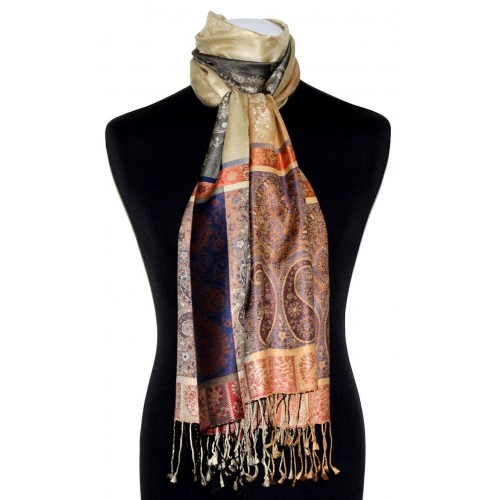 Lorenzo Cana Mens Scarf 100% Silk Pashmina Paisely Cream Blue Red LORENZO CANA