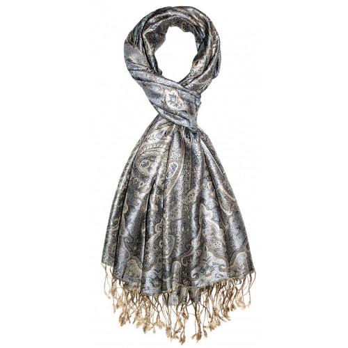Lorenzo Cana Mens Scarf 100% Silk Pashmina Paisely Gray Ecru LORENZO CANA