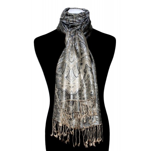 Lorenzo Cana Mens Scarf 100% Silk Pashmina Paisely Gray Ecru LORENZO CANA