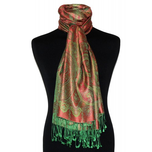 Lorenzo Cana Mens Scarf 100% Silk Pashmina Paisely Green Red LORENZO CANA