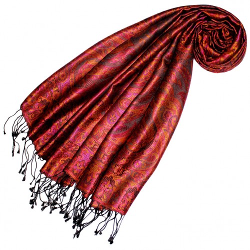 lorenzo cana Mens Scarf 100% Silk Pashmina Paisely Red Pink LORENZO CANA
