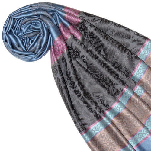 Lorenzo Cana Mens Scarf Modal Elephant Pattern Light Blue Pink LORENZO CANA