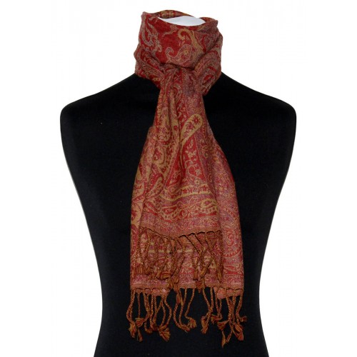 Lorenzo Cana Mens Scarf Wool Hibiscus Red Ecru LORENZO CANA