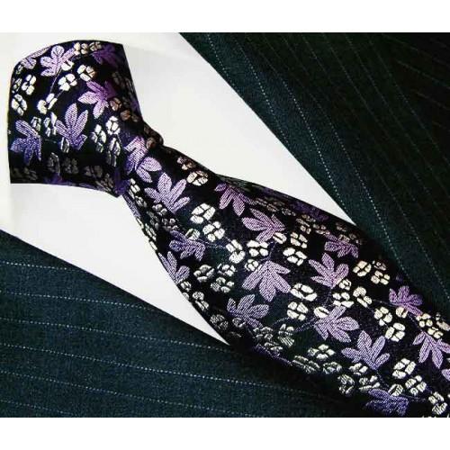 Lorenzo Cana Mens Tie Flowers Black Purple Light Gold LORENZO CANA