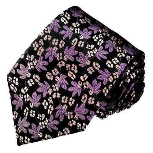 lorenzo cana Mens Tie Flowers black purple light gold LORENZO CANA