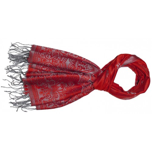 Lorenzo Cana Modal Scarf In Red Gray Graphically Woven LORENZO CANA