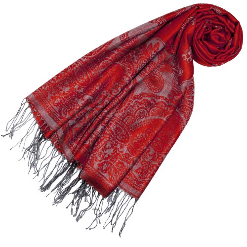 lorenzo cana Modal Scarf in Red Gray Graphically Woven LORENZO CANA