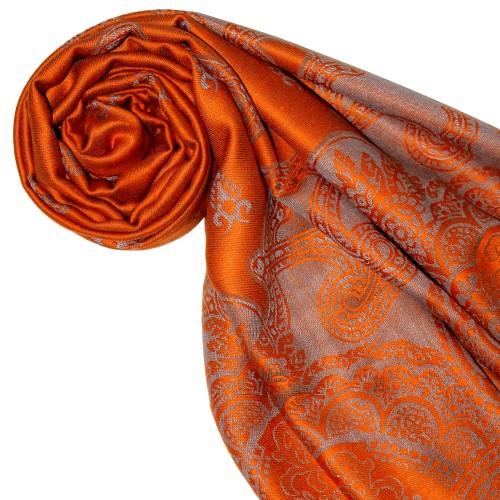 Lorenzo Cana Modal Shawl In Orange Gray Graphically Woven LORENZO CANA