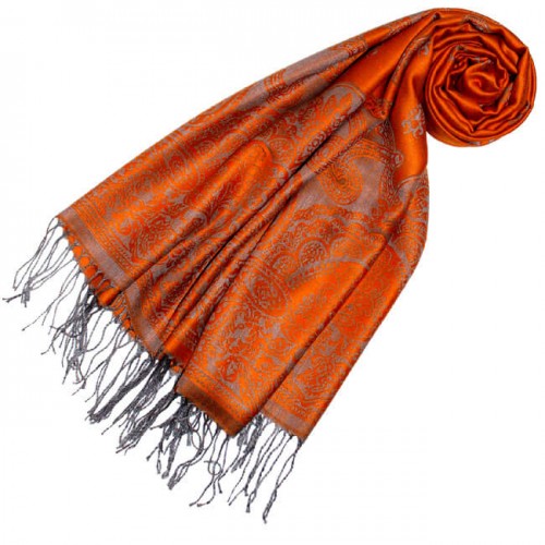 lorenzo cana Modal shawl in orange Gray Graphically woven LORENZO CANA