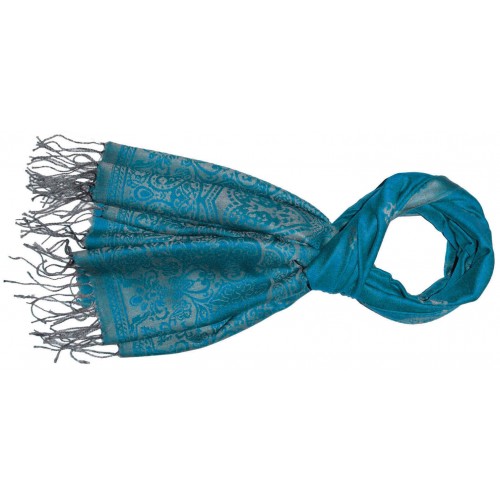 Lorenzo Cana Modal Shawl In Turquoise Gray Graphically Woven LORENZO CANA