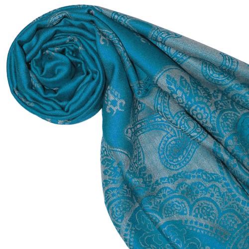 Lorenzo Cana Modal Shawl In Turquoise Gray Graphically Woven LORENZO CANA