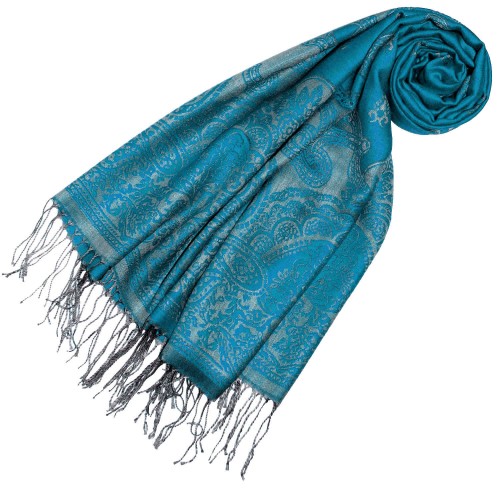 lorenzo cana Modal shawl in turquoise Gray Graphically woven LORENZO CANA