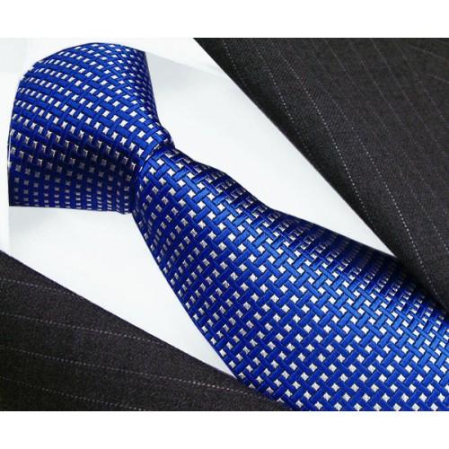 lorenzo cana Neck Tie 100% Silk Checkered Blue White LORENZO CANA