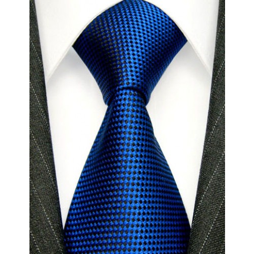 lorenzo cana Neck Tie 100% Silk Checkered Dark Blue Navy LORENZO CANA