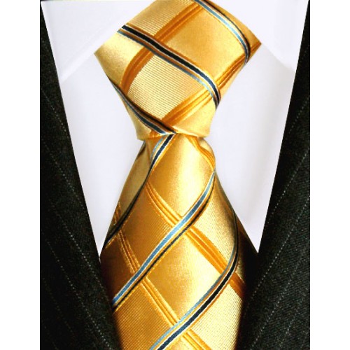 lorenzo cana Neck Tie 100% Silk Checkered Gold Blue LORENZO CANA