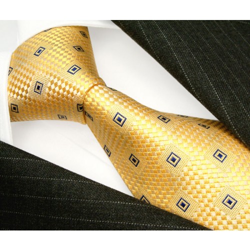 lorenzo cana Neck Tie 100% Silk Checkered Gold Yellow LORENZO CANA