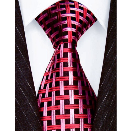 lorenzo cana Neck Tie 100% Silk Checkered Pink Red Black LORENZO CANA