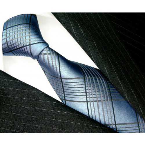 lorenzo cana Neck Tie 100% Silk Checkered Silver Blue LORENZO CANA