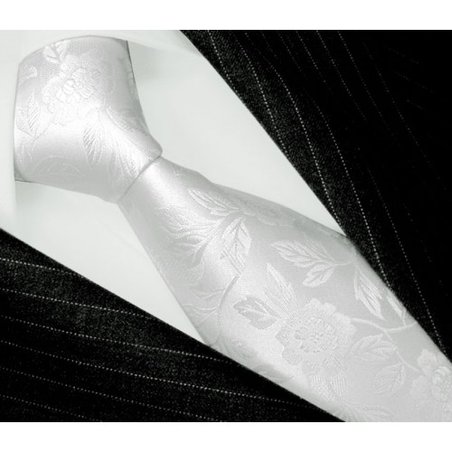 lorenzo cana Neck Tie 100% Silk Floral White Grey LORENZO CANA