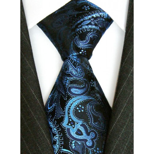 lorenzo cana Neck Tie 100% Silk Paisley Dark Blue Black LORENZO CANA