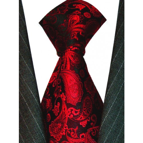 lorenzo cana Neck Tie 100% Silk Paisley Dark Red Black LORENZO CANA